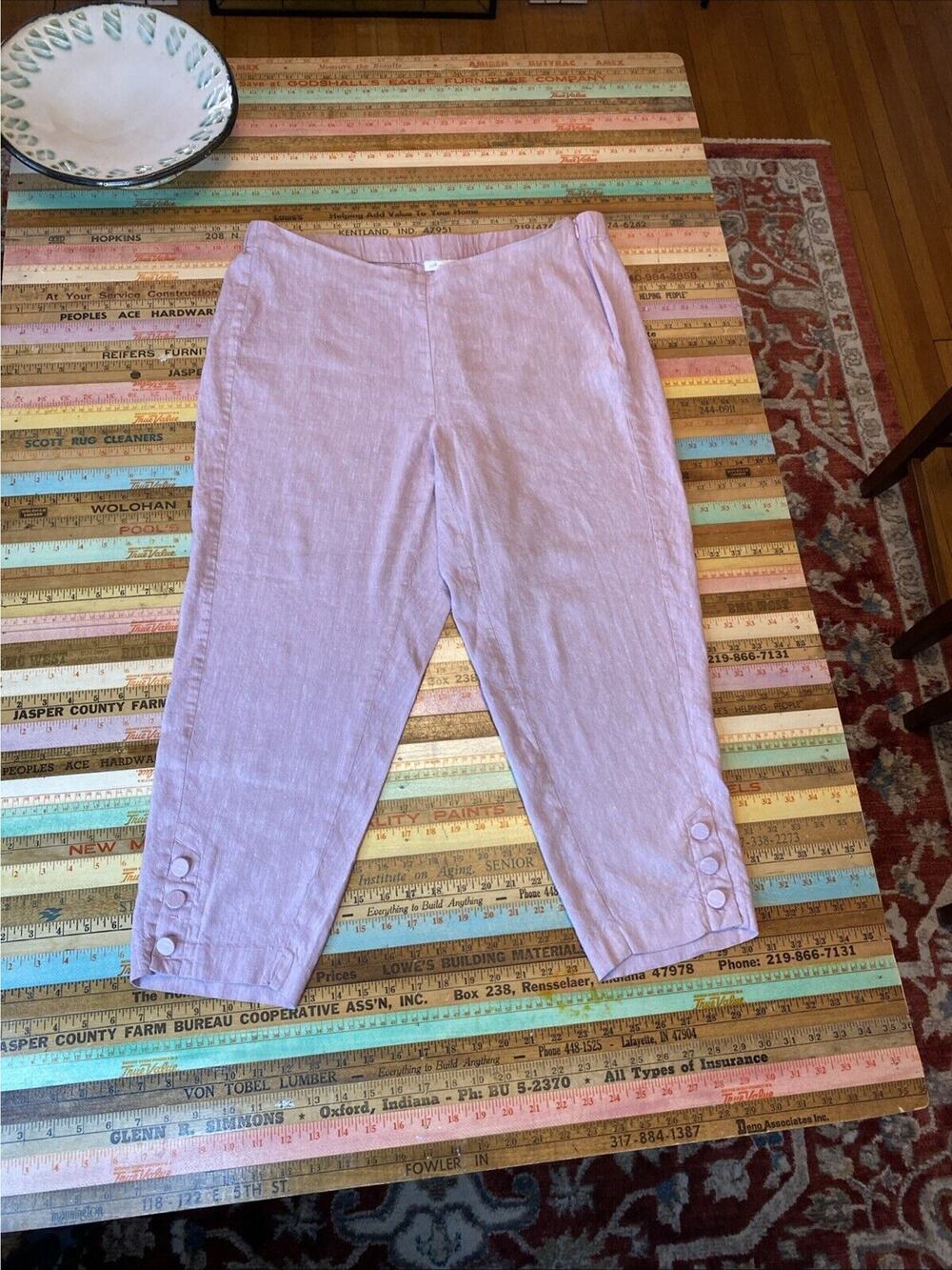 J.Jill XL Pink LINEN Blend Stretch Button Detail Slim Pull On Pants Elastic Boho
